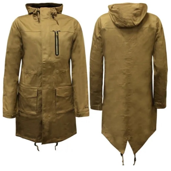 Nike tan brown canvas women’s parka long jacket hooded drawstring zipper small - Picture 3 of 6